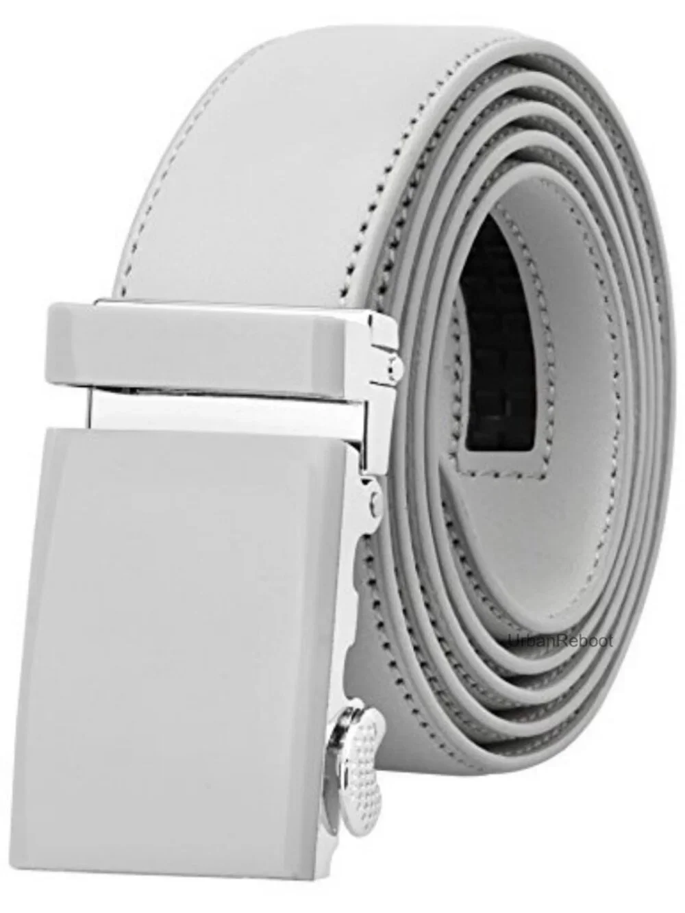 Genuine Leather Ratchet Belt, Automatic Sliding Buckle, Trim to Fit